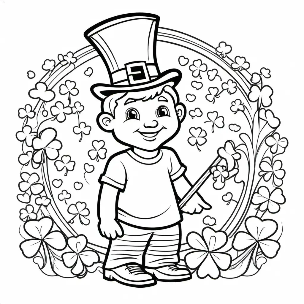 coloring page for children, single thick black line, single line doodle, St. Patricks Day t-shirt