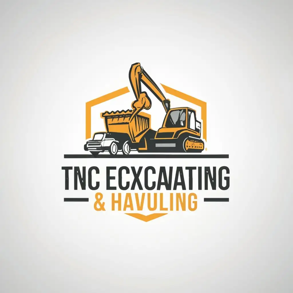 a logo design,with the text "TNC Excavating & Hauling", main symbol:Excavator, Dump truck,Moderate,clear background