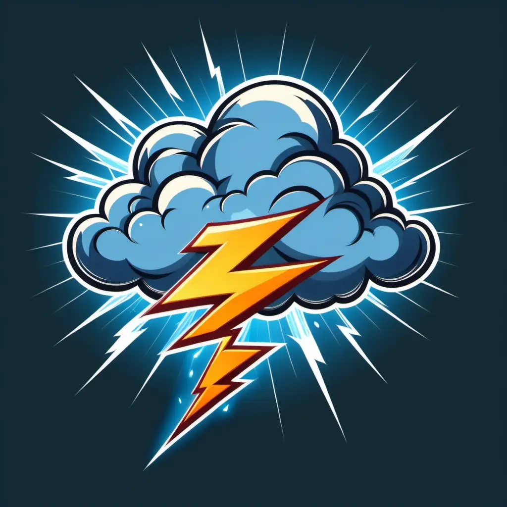 Cartoon Thunder Cloud with Lightning Bolt on Transparent Background