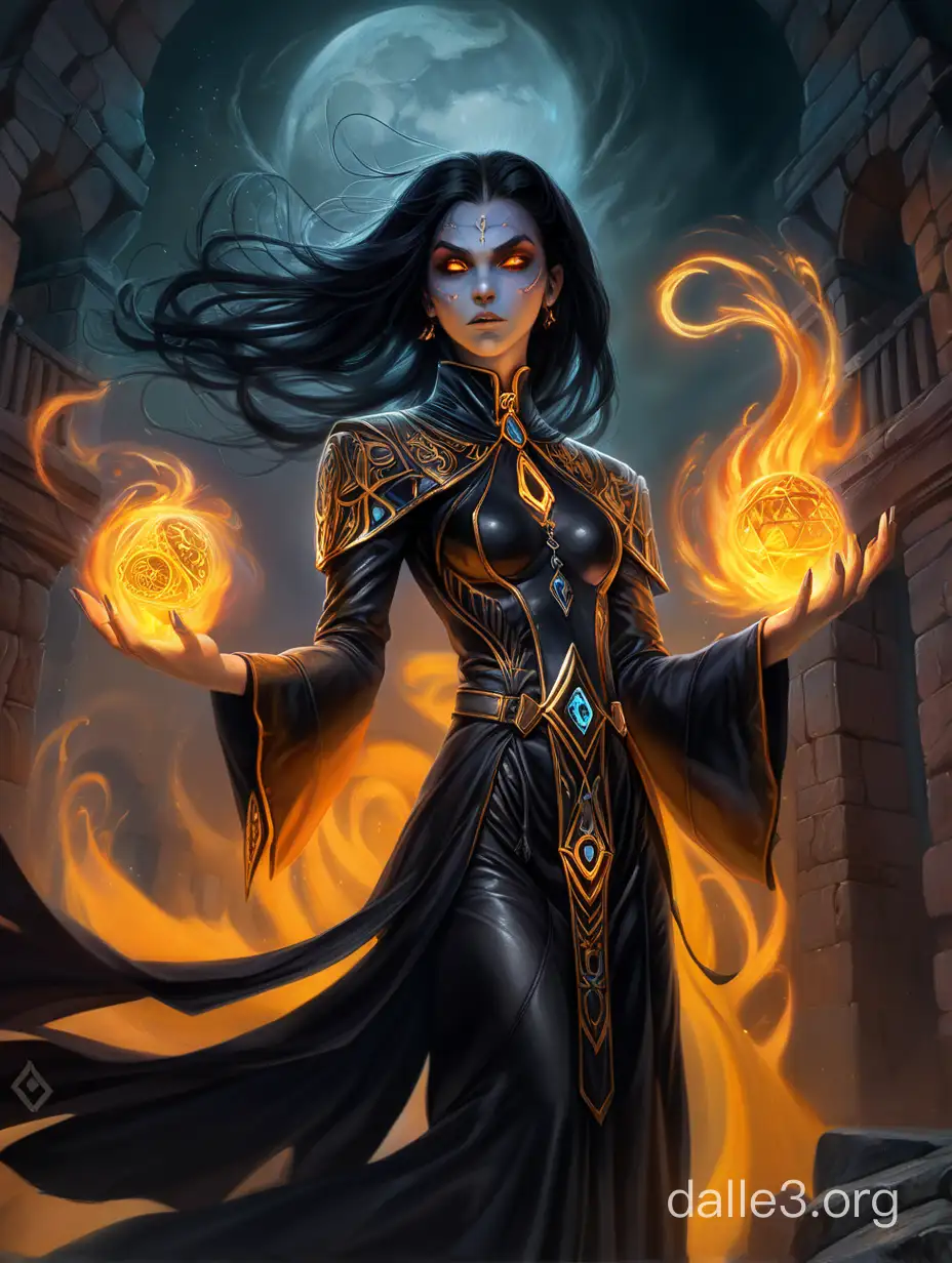 Powerful Feminine Necromancer Summoning Magic in Ancient Ruins | Dalle3 AI