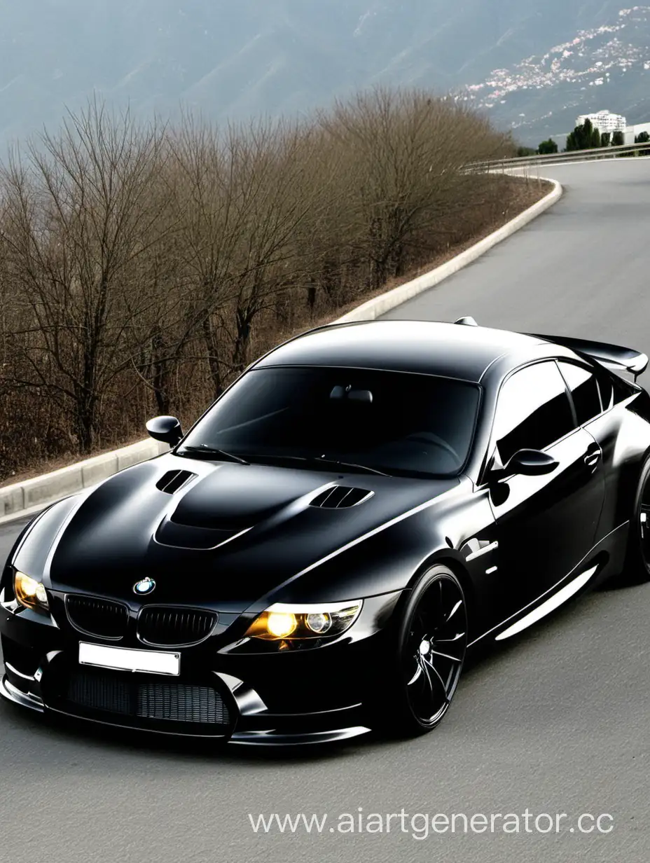 Luxurious-Black-BMW-Car-Speeding-Down-City-Streets