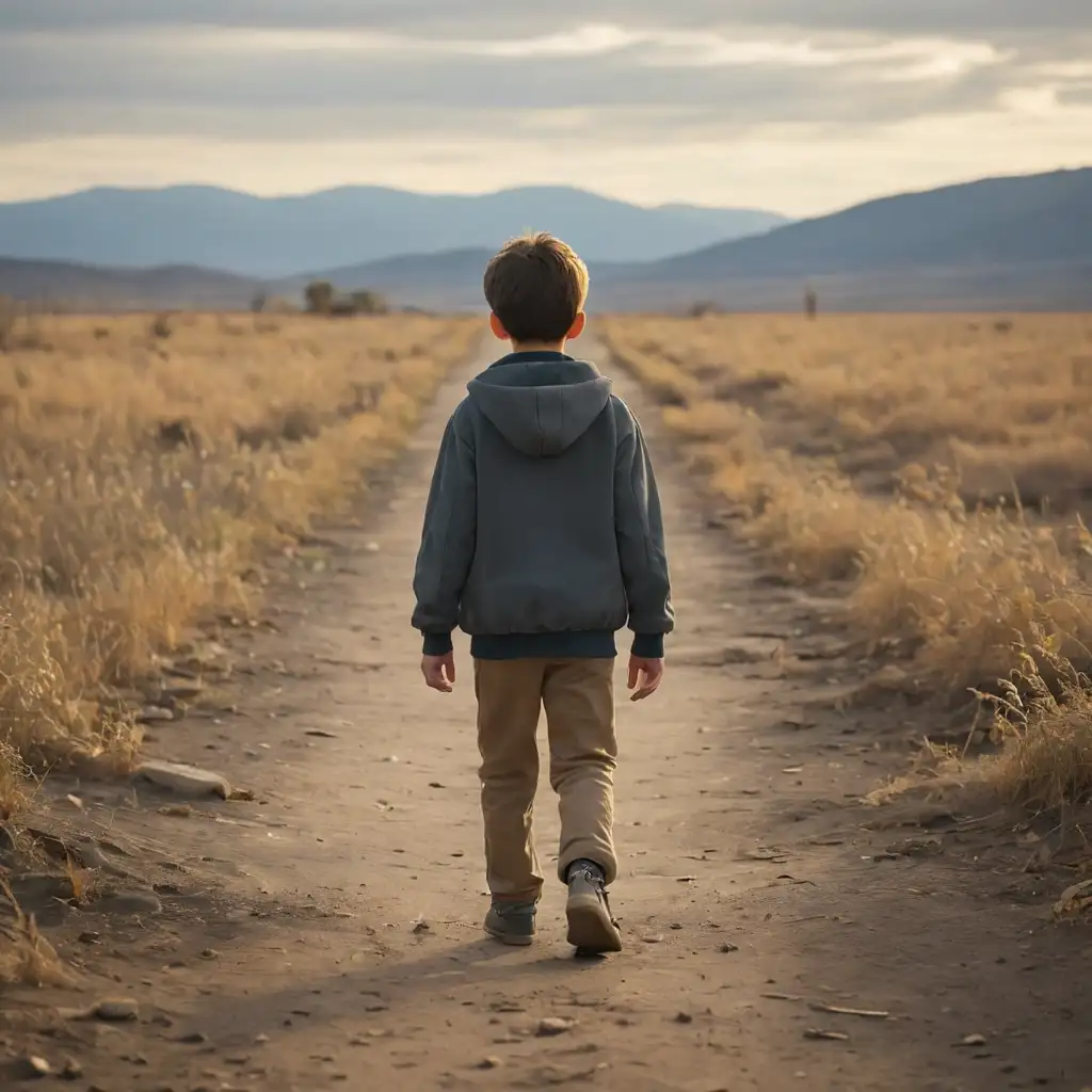 Solitary Young Boy Overlooking Nature