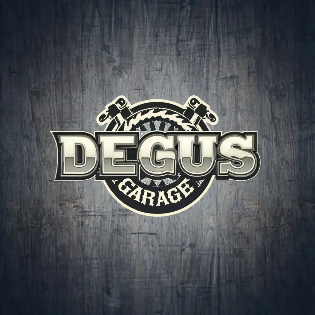 a logo design,with the text "DeGus Garage", main symbol:motorcyle,complex,clear background