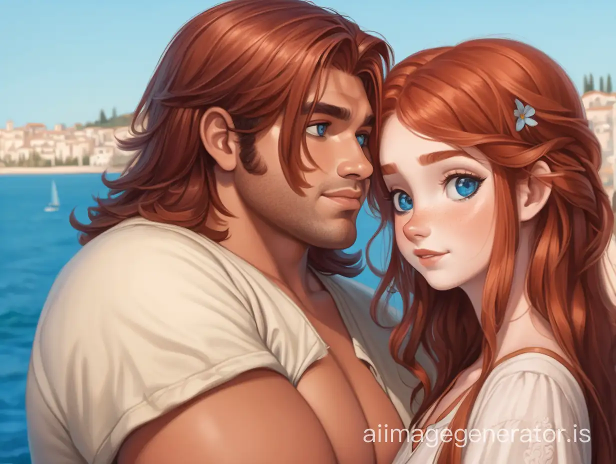 Affectionate-Portrait-of-a-Redhead-Girl-and-Mediterranean-Man-in-Love