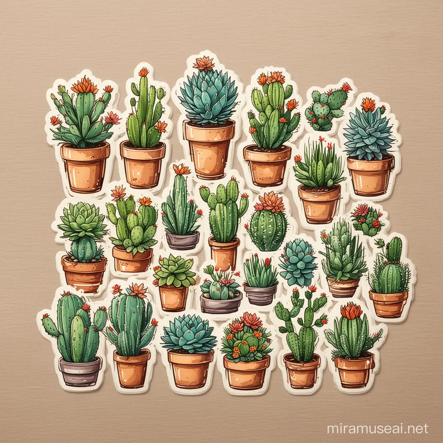 Collection of 20 Beautiful Succulent Cactus Vector Stickers for Crafting and Decorating