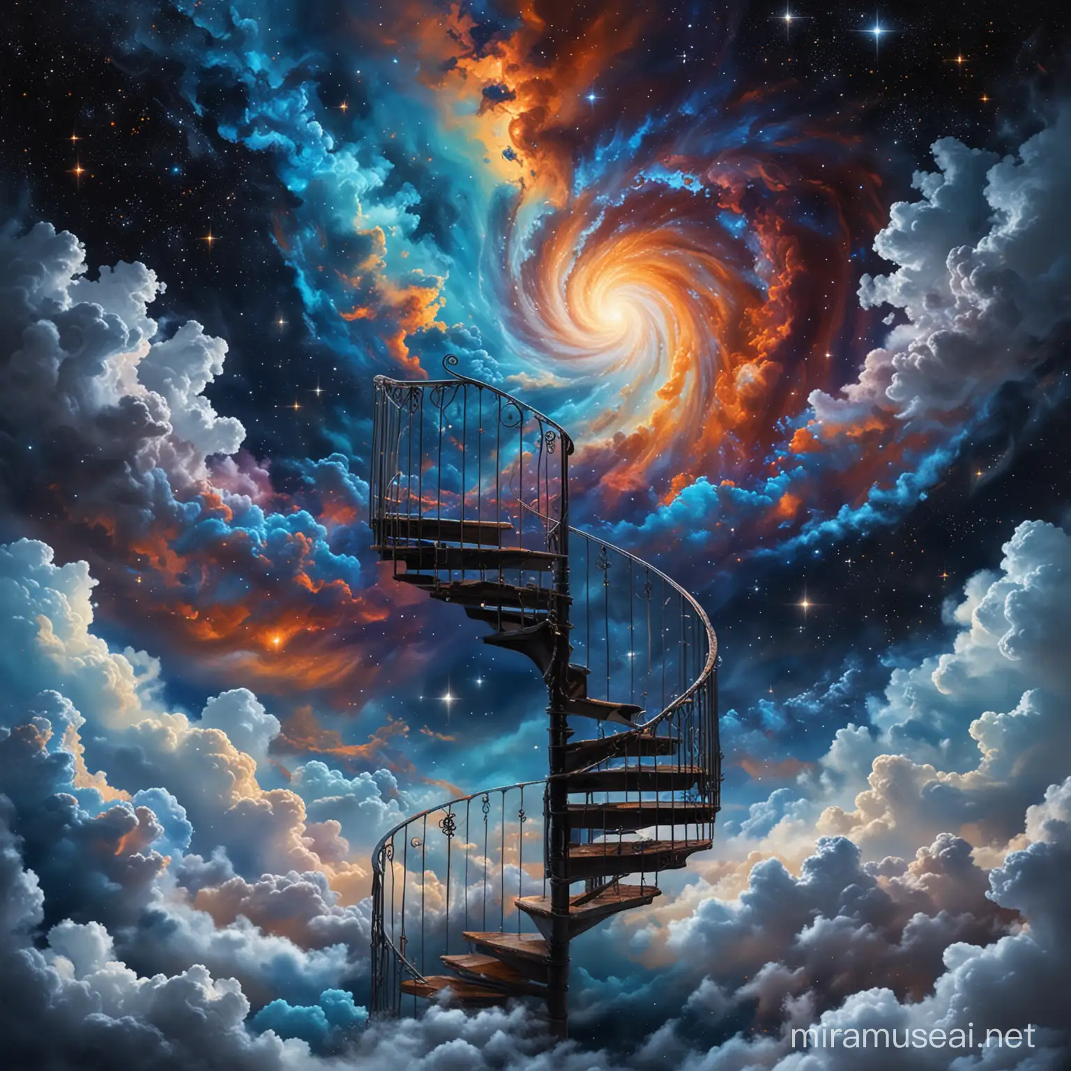 Enchanting Staircase to Galactic Nebula in Luminous Acrylics