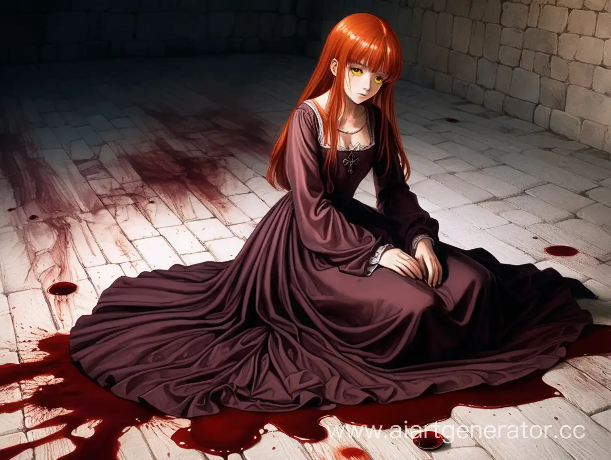 Medieval-Manga-Art-Grieving-Girl-in-BloodStained-Dress