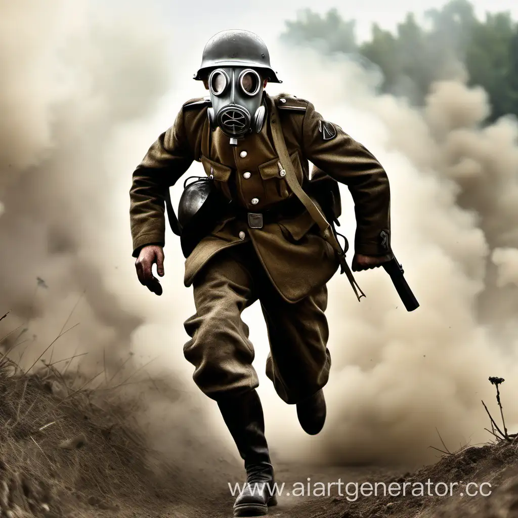World-War-1-German-Soldier-Charging-into-Battle-with-Helmet-and-Gas-Mask