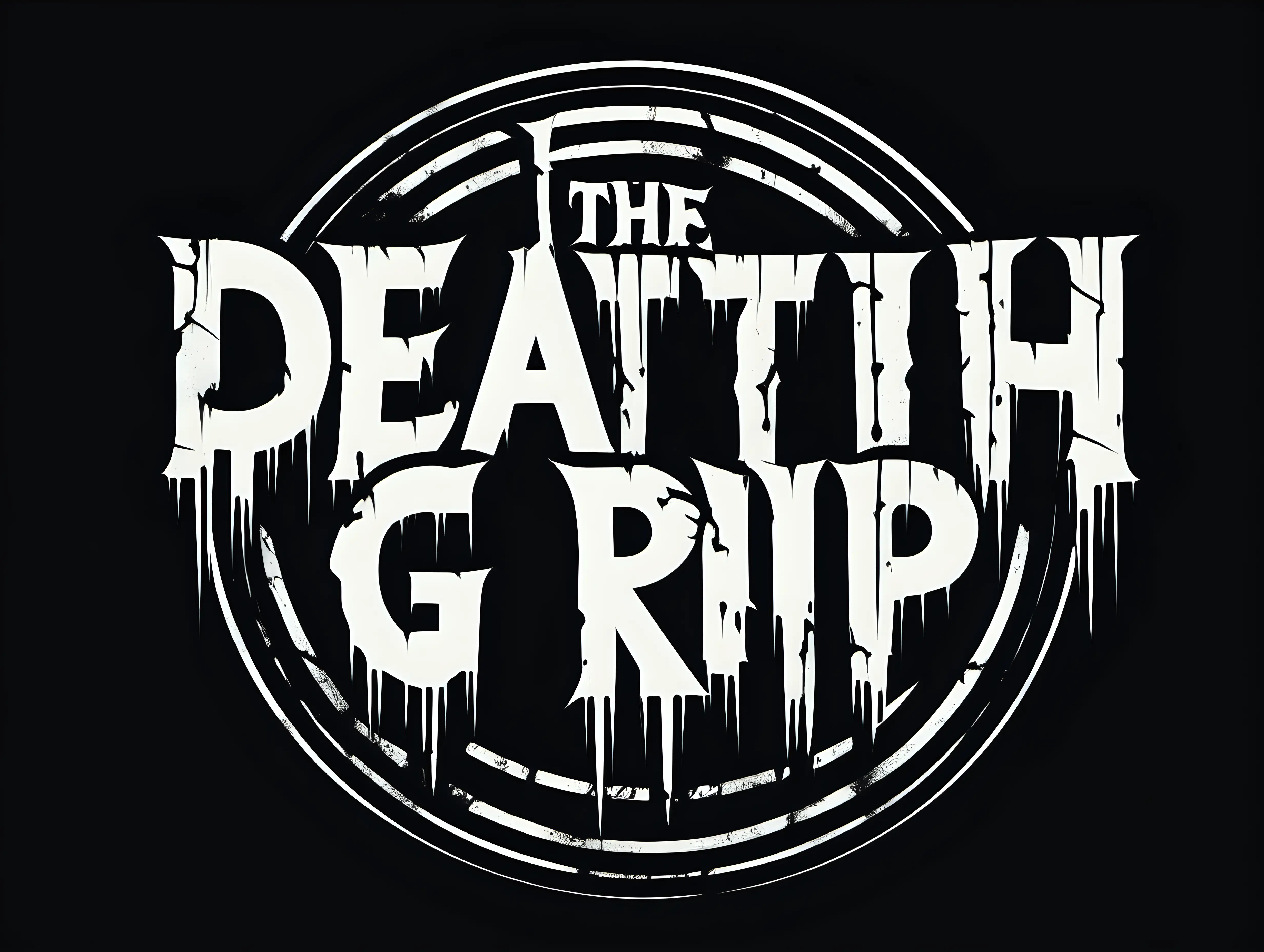 1970s logo "Death Grip", in the style of banksy, black and white, stencil, minimalist, simplicity, vector art, negative space, isolated on black background --v 5.2