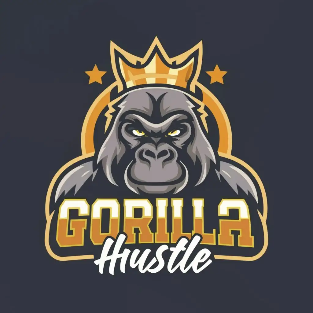 logo,  Gorilla with crown , with the text " Gorilla hustle 1988", typography, be used in Entertainment industry