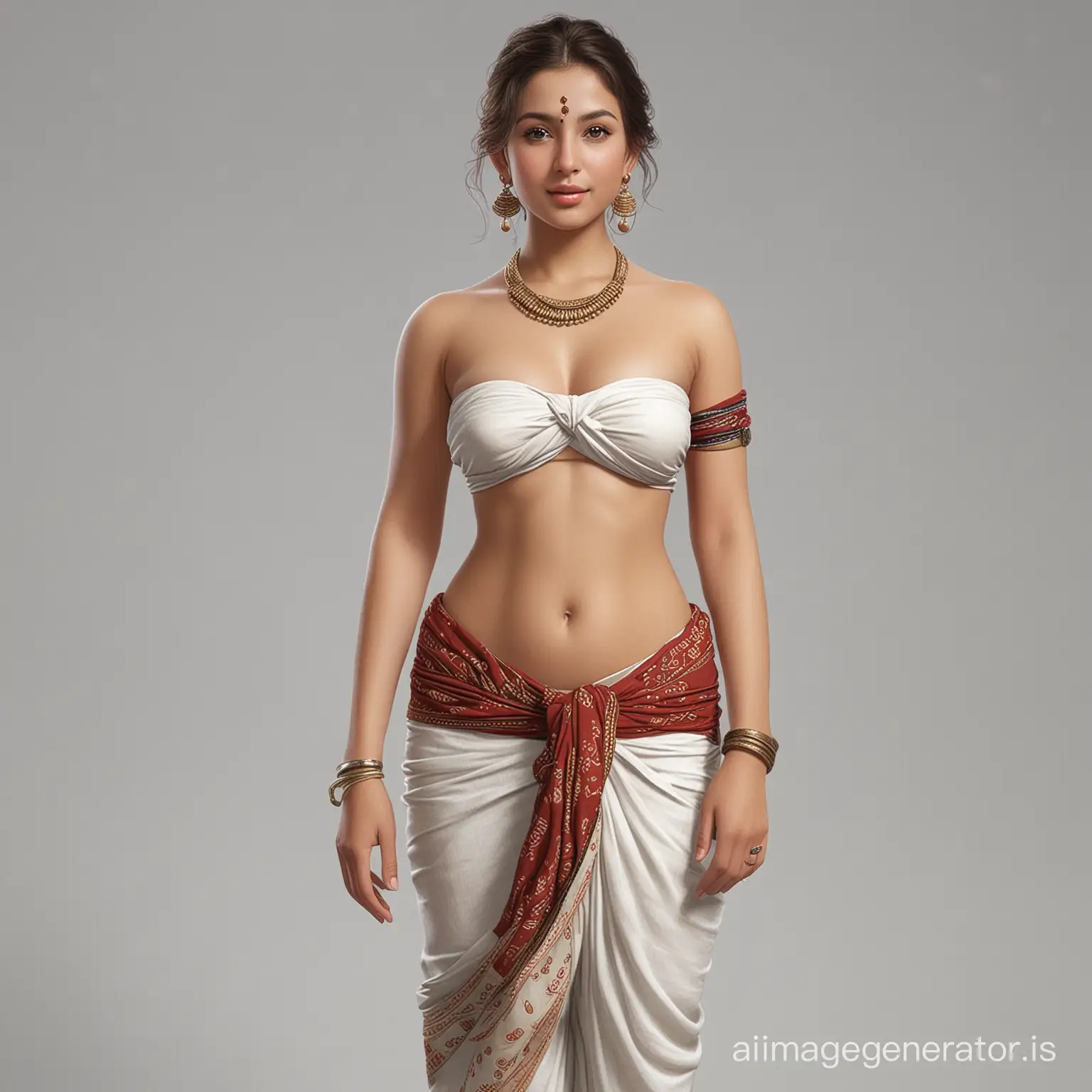 1girl ,solo, age24 ,earring ,(((breast band))), , India traditional,white skin tone, perfact body, (((sarong pants))),realistic 