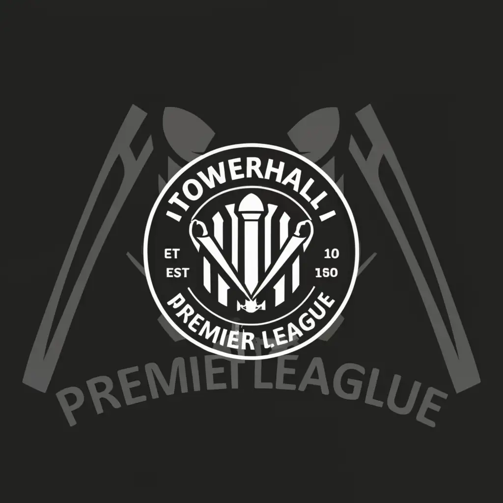a logo design,with the text "TOWERHALL PREMIER LEAGUE", main symbol:Cricket ball. cricket bat, cricket stumps,Energy black and white, minimal, modern and attractive,Moderate,be used in Entertainment industry,clear background