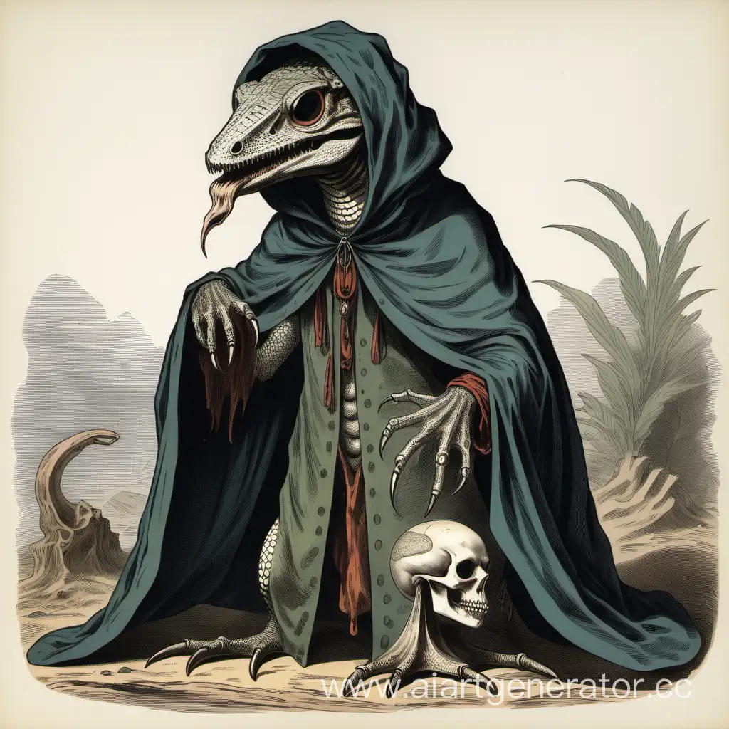 Anthropomorphic-Monitor-Lizard-in-Cloak-Spirit-of-Death-with-HalfBare-Skull