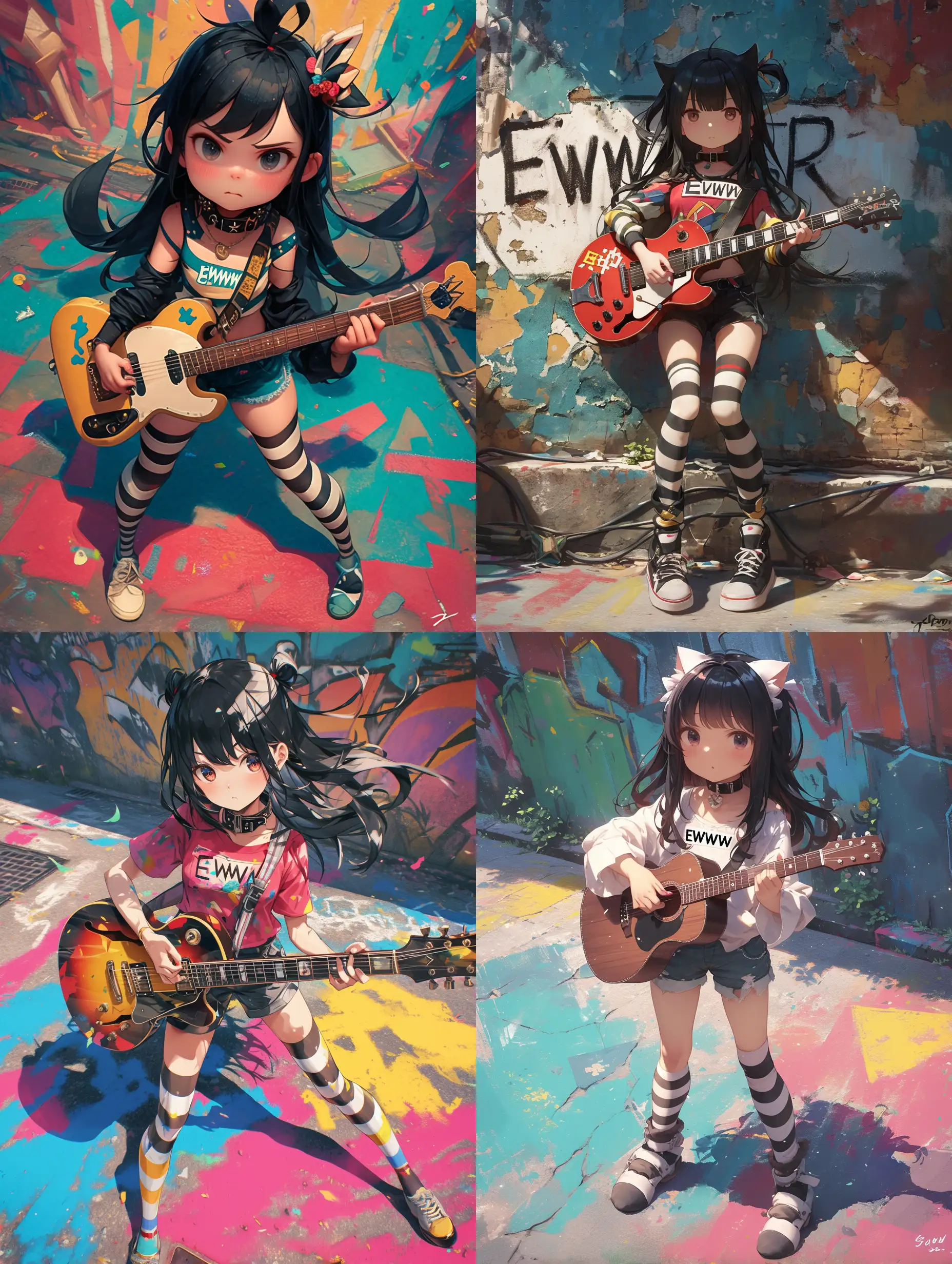 Cute-Anime-Girl-Playing-Guitar-on-Chalk-Painted-Street