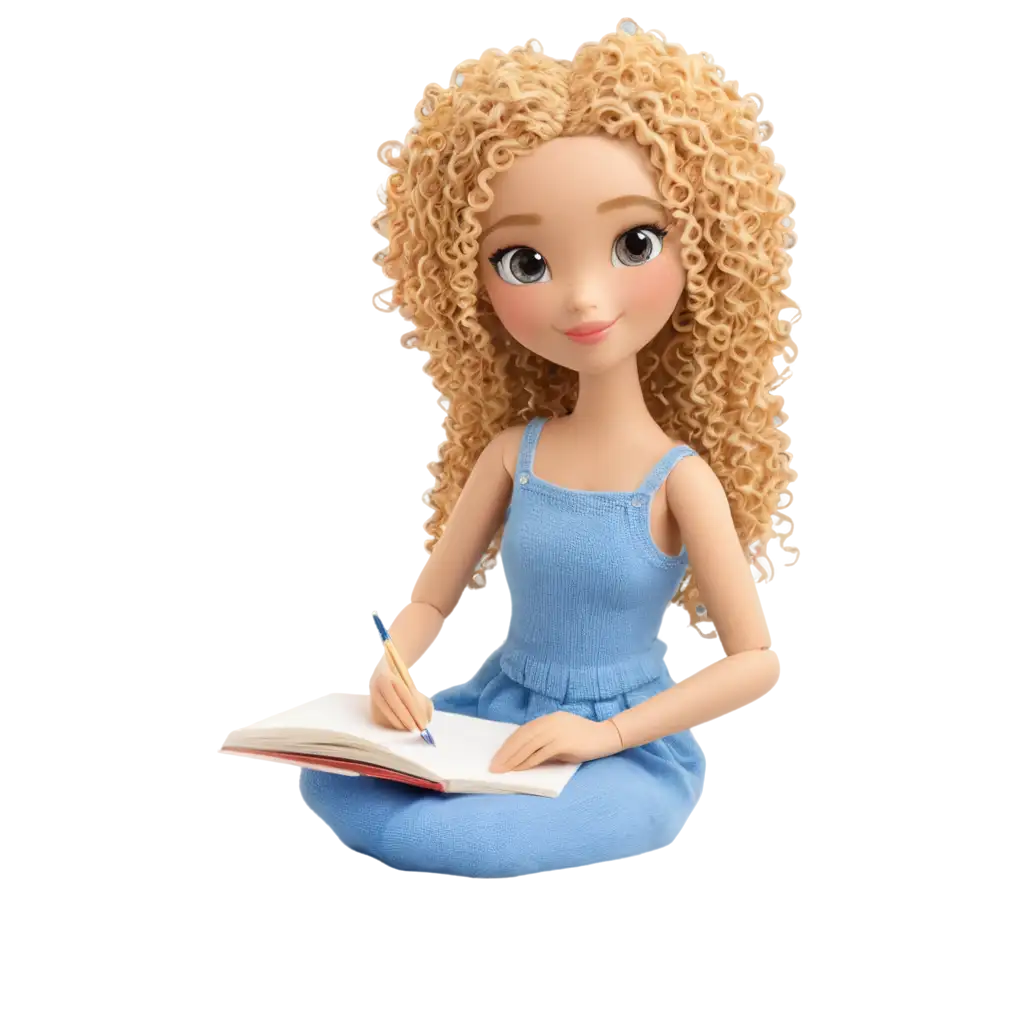 Exquisite-PNG-Image-Captivating-Drawing-of-a-Doll-with-Curly-Blonde-Hair-Doing-Crochet