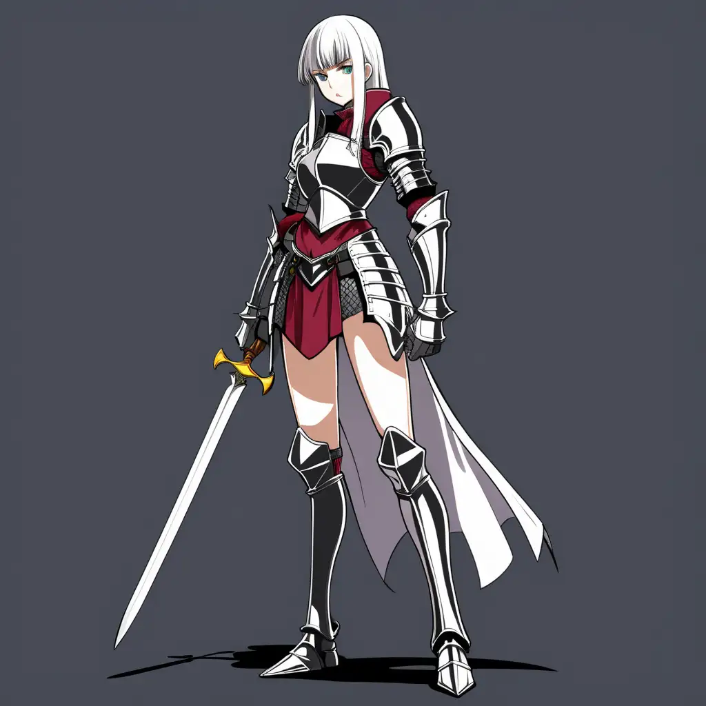 anime knight woman, tall, determined expression, ready stance