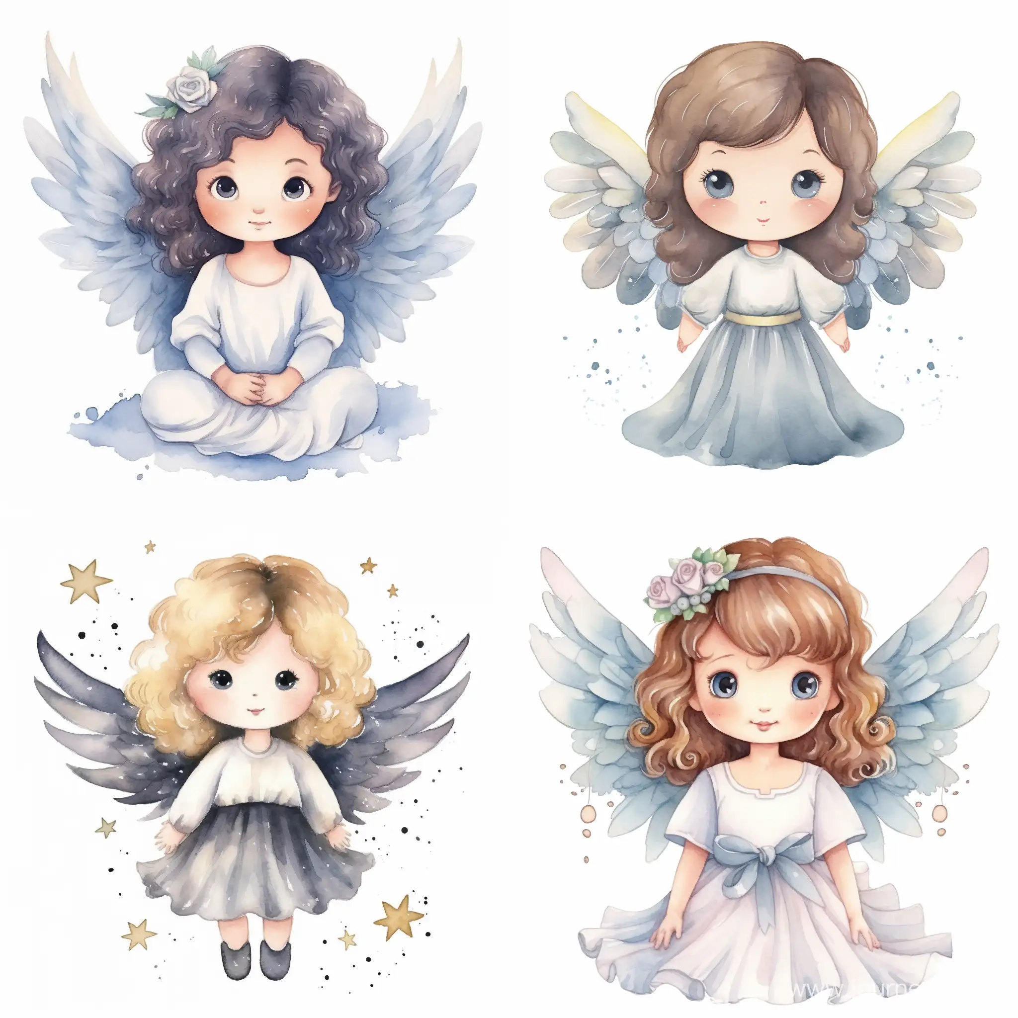 cute little watercolor angel in cartoon  style