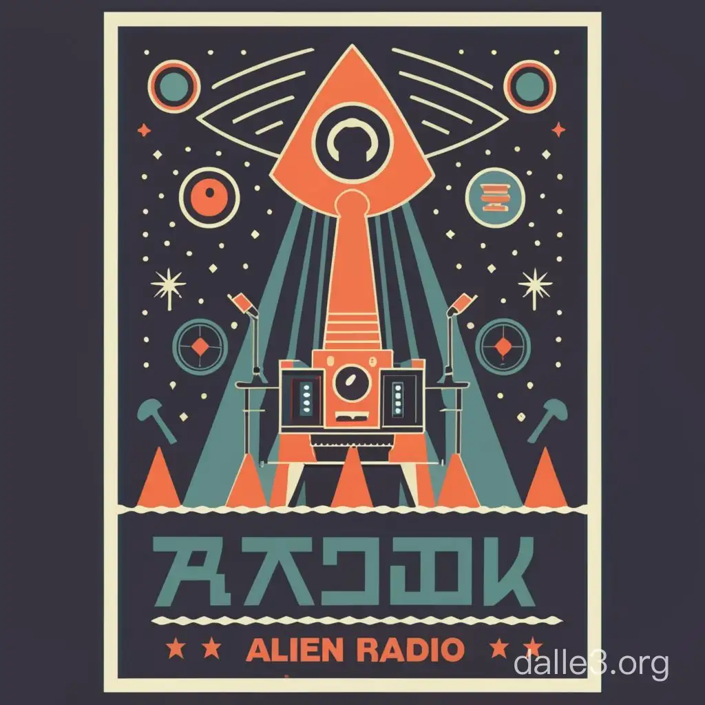 Sciense poster of USSR about alien radio, retro color, 80-th movie