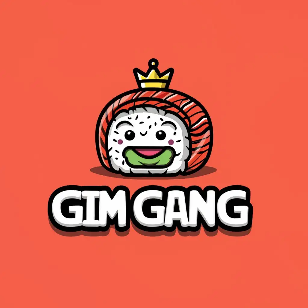 LOGO-Design-For-Gim-Gang-Regal-Sushi-Roll-Crowned-King-on-Clean-Background
