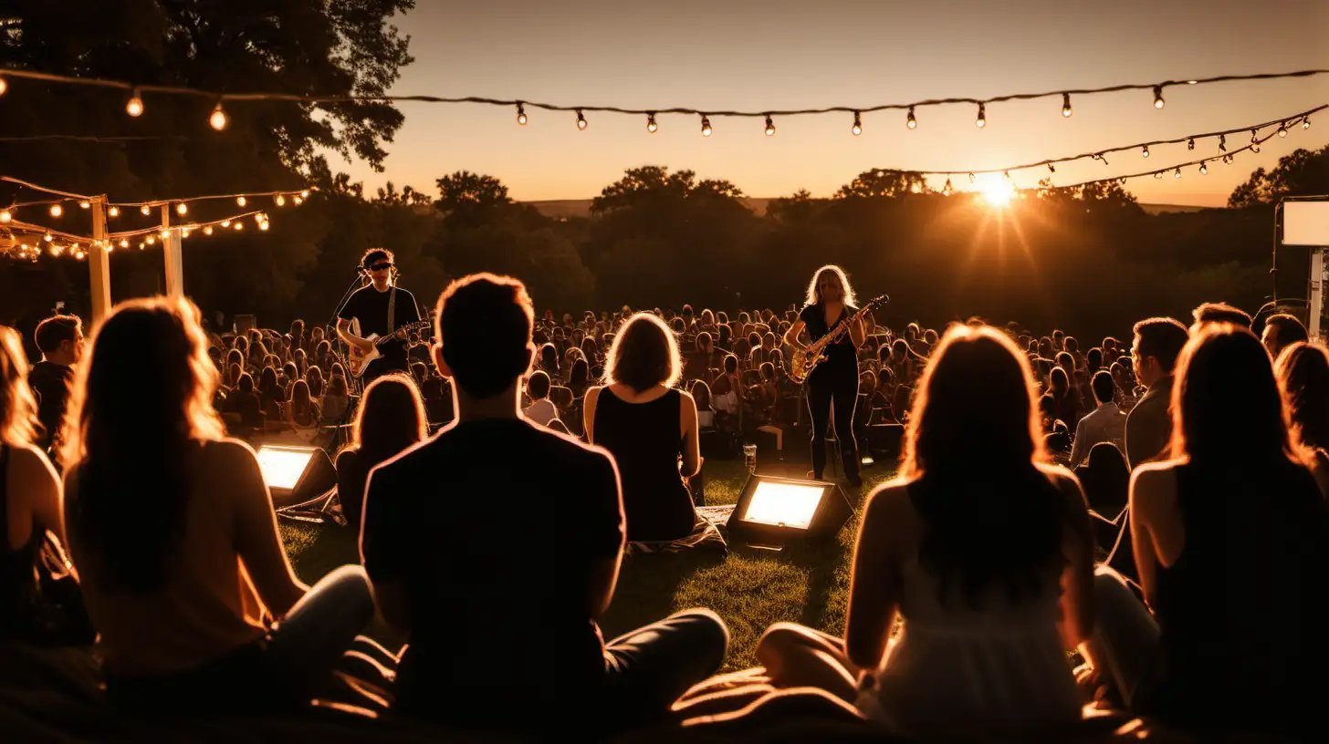Intimate Sunset Band Performance with Silhouetted Audience