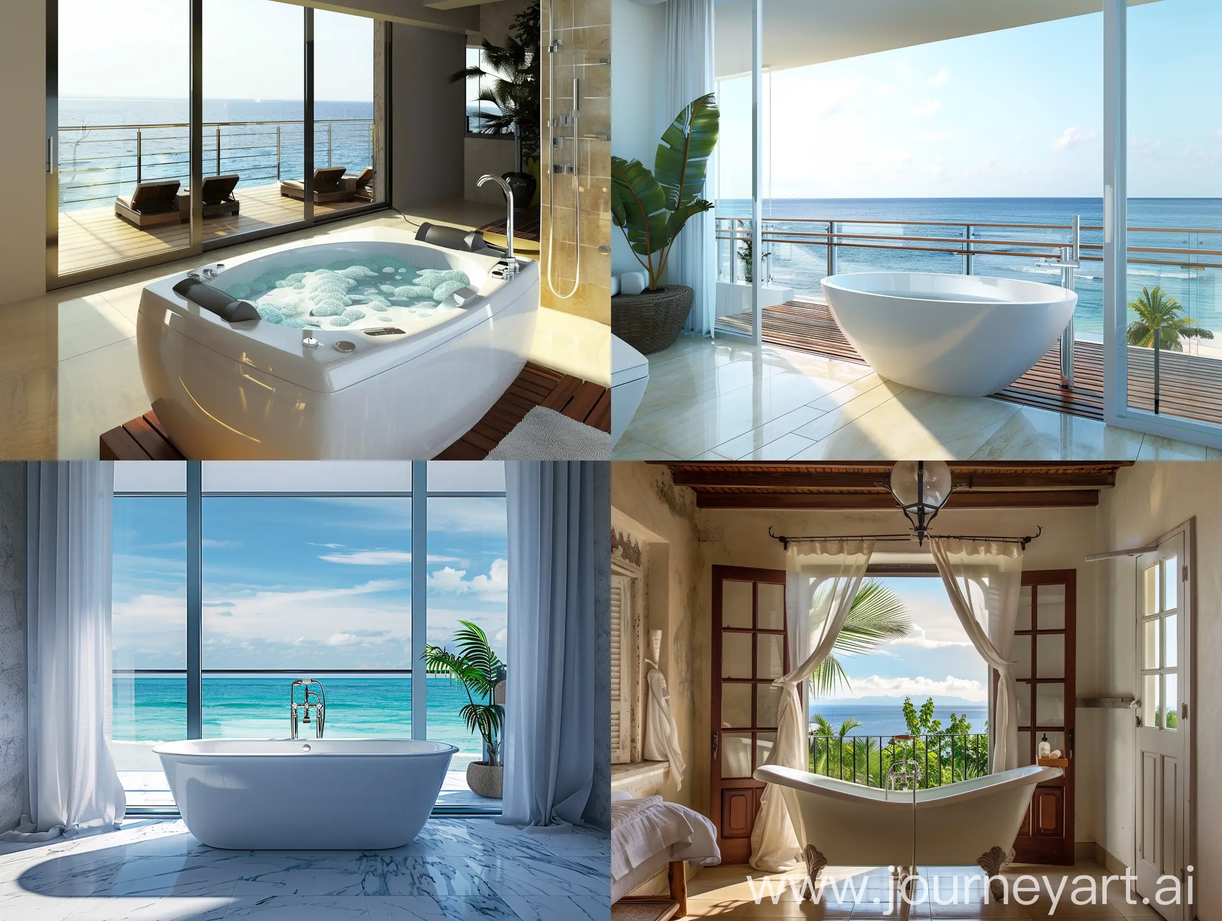 Sea view bathtub with balcony