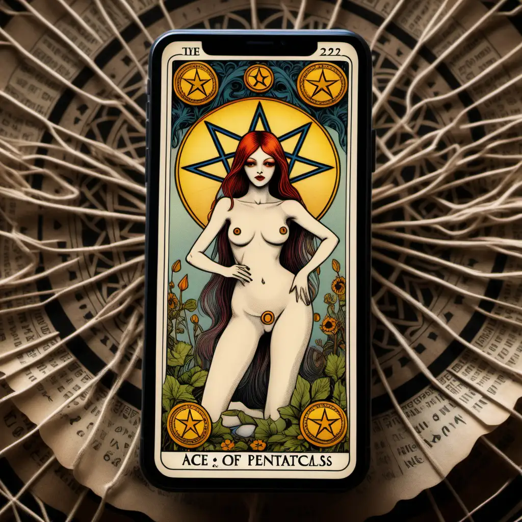 Ace of Pentacles Tarot Card on Girls Body Phone Wallpaper