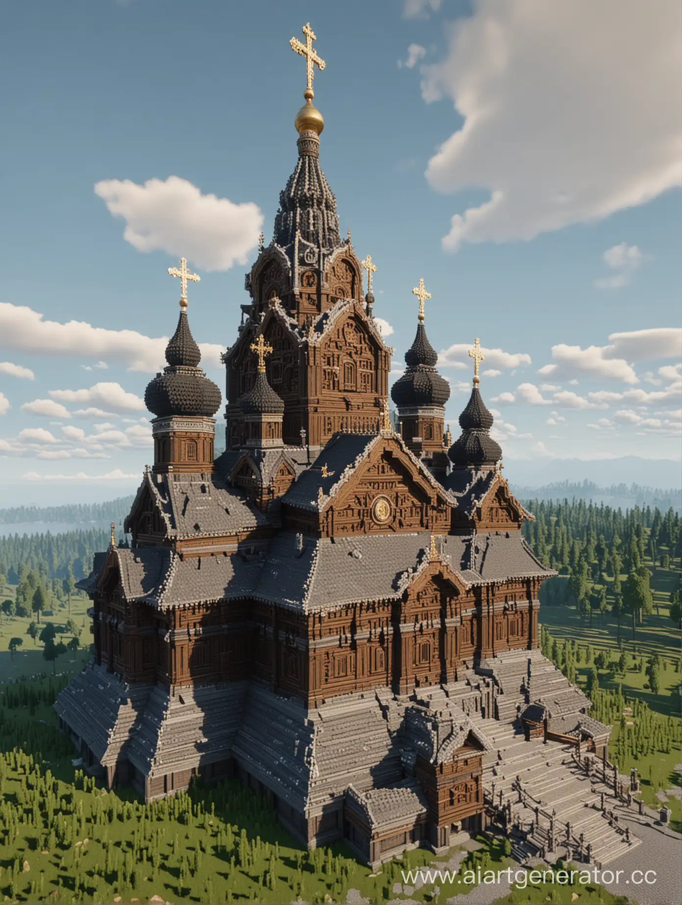 церковь в Кижах сделанная в игре майнкрафт