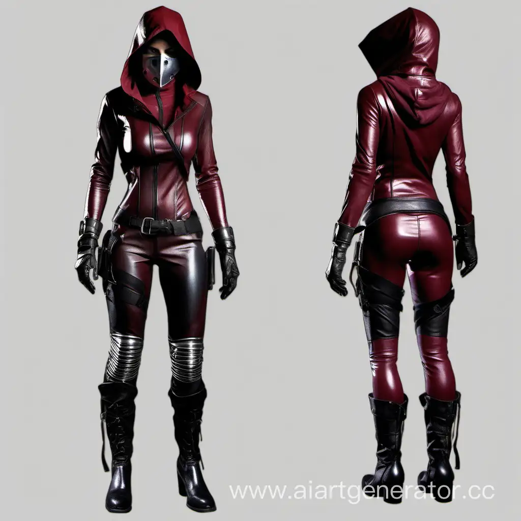 Mysterious-Female-Assassin-in-Black-and-Burgundy-Leather-Suit