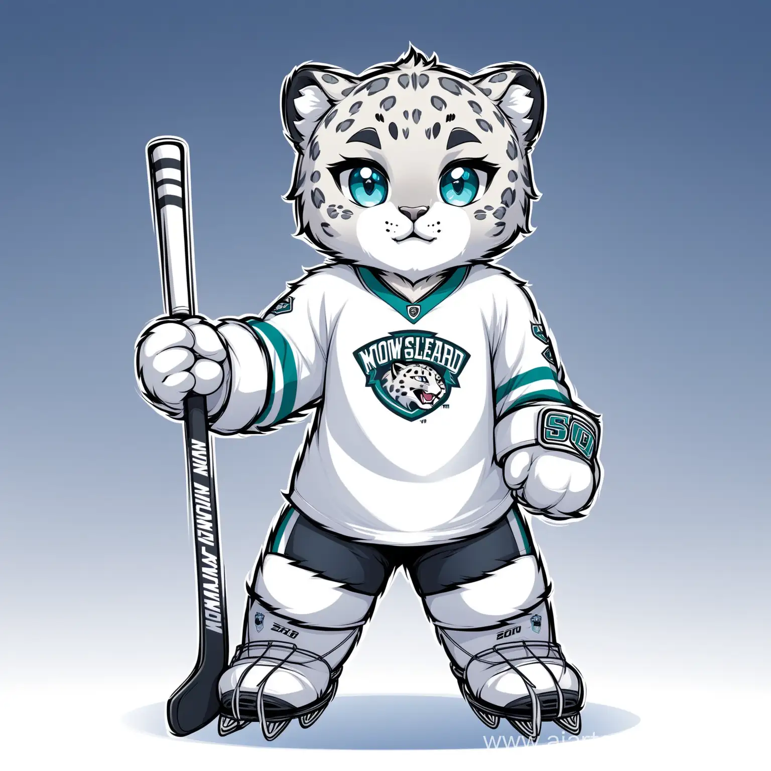 Young-Snow-Leopard-Hockey-Mascot-Playing-on-Ice