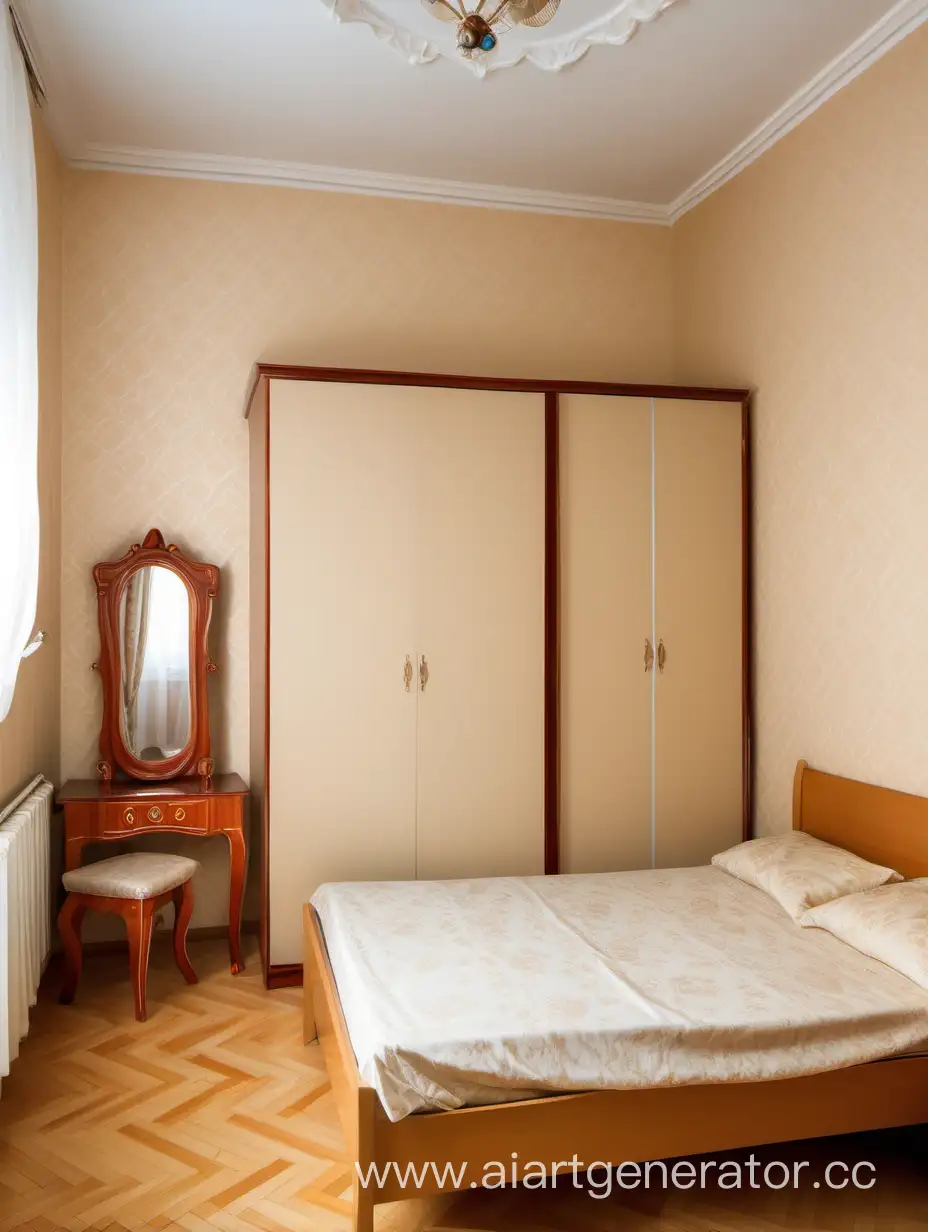 Cozy-Russian-Apartment-Bedroom-with-Double-Bed-and-Wardrobe