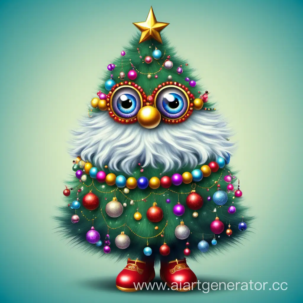 Joyful-Fluffy-Christmas-Tree-with-Adorned-Eyes-and-Festive-Attire