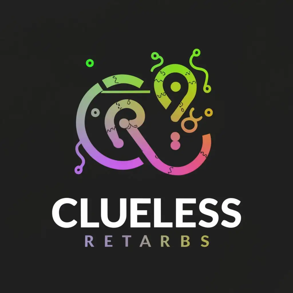 a logo design,with the text "Clueless Retarbs  black background no typos", main symbol:cR and Questionmark highlighted gaming theme,Minimalistic,clear background