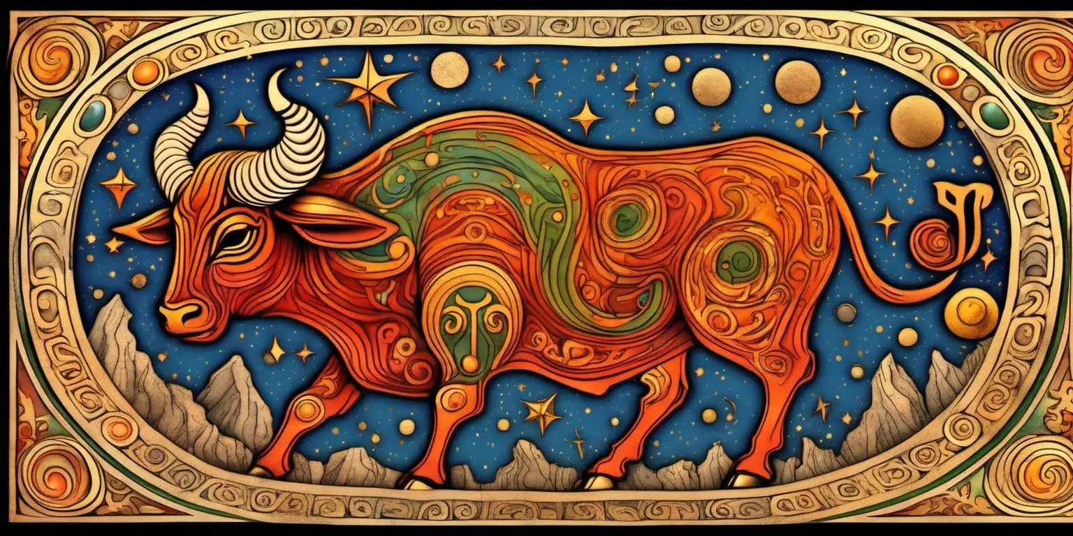 Astrological symbol Taurus  ,ancient , art, colorfull