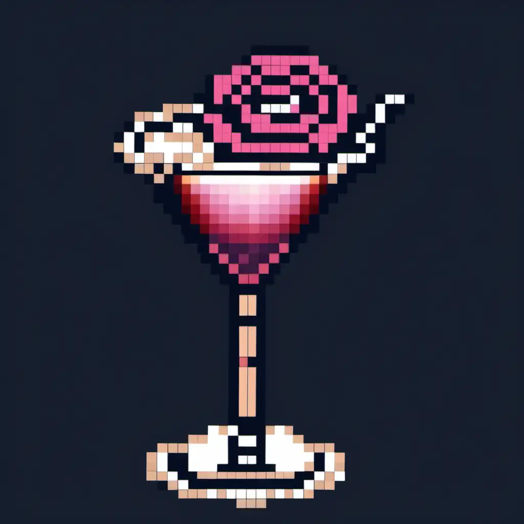 IBA Cocktail Pixel Art Rose Cocktail with Black Outline | MUSE AI