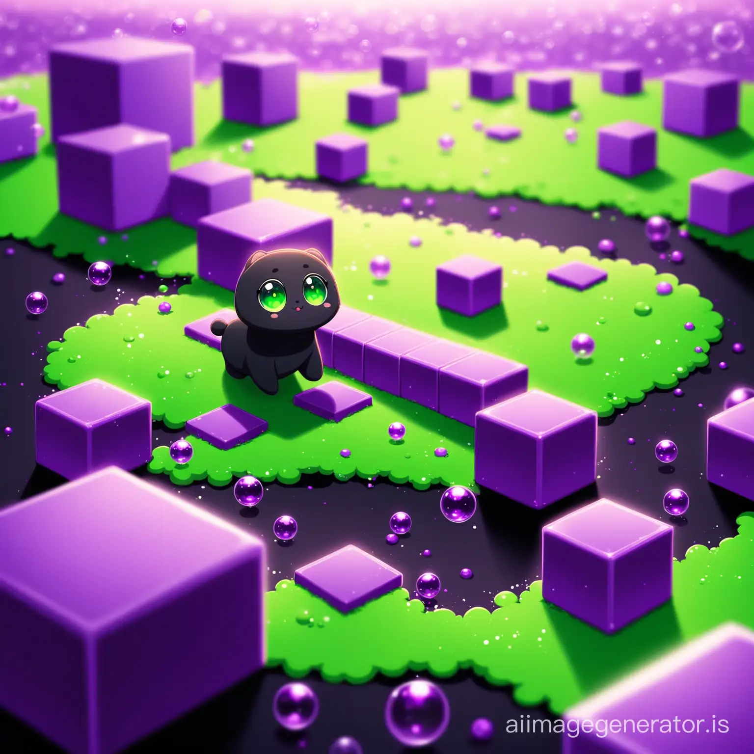 Adorable-Black-Cookie-Creature-with-Green-Eyes-Roaming-in-Purple-Landscape