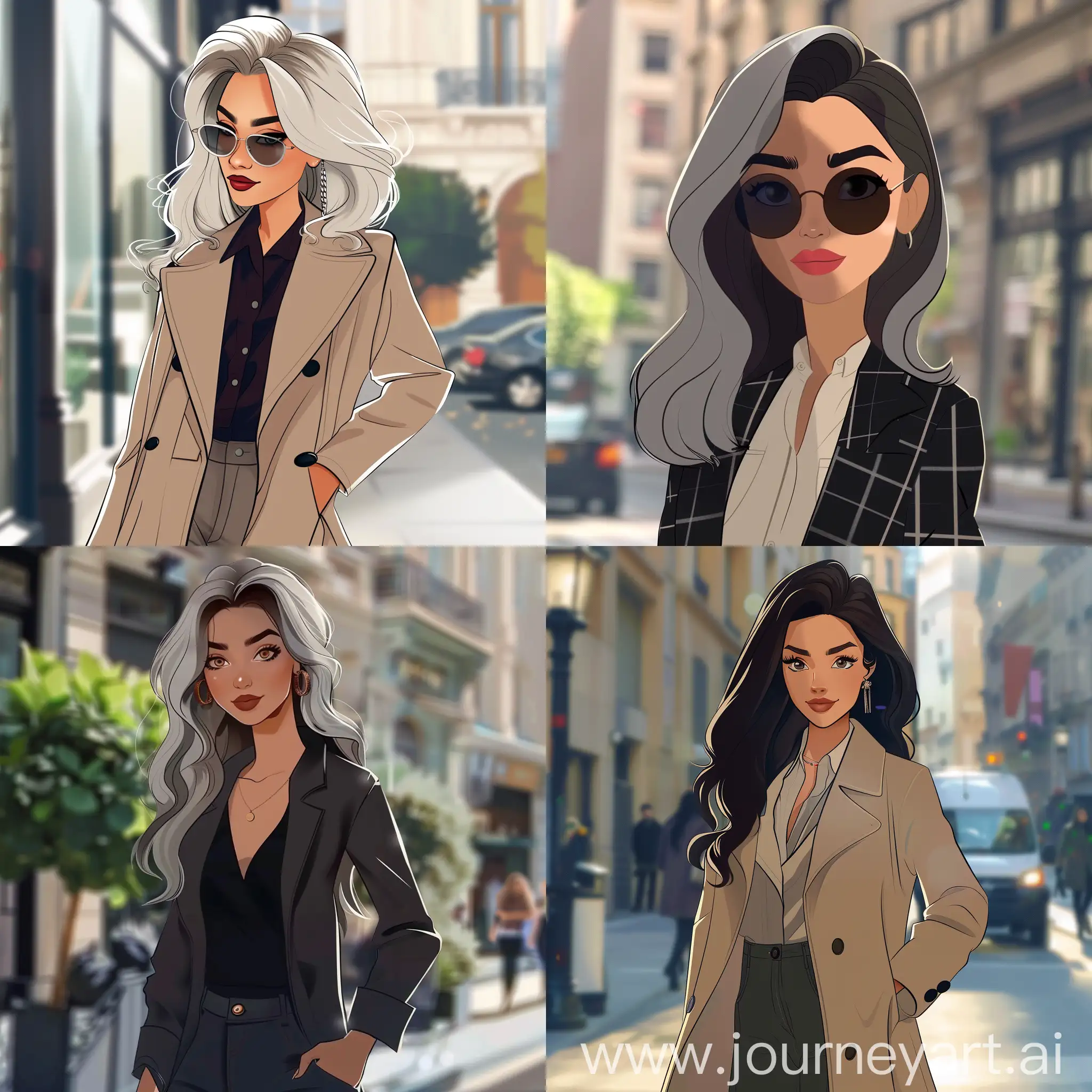 female age 30 fashion stylist on the street animated