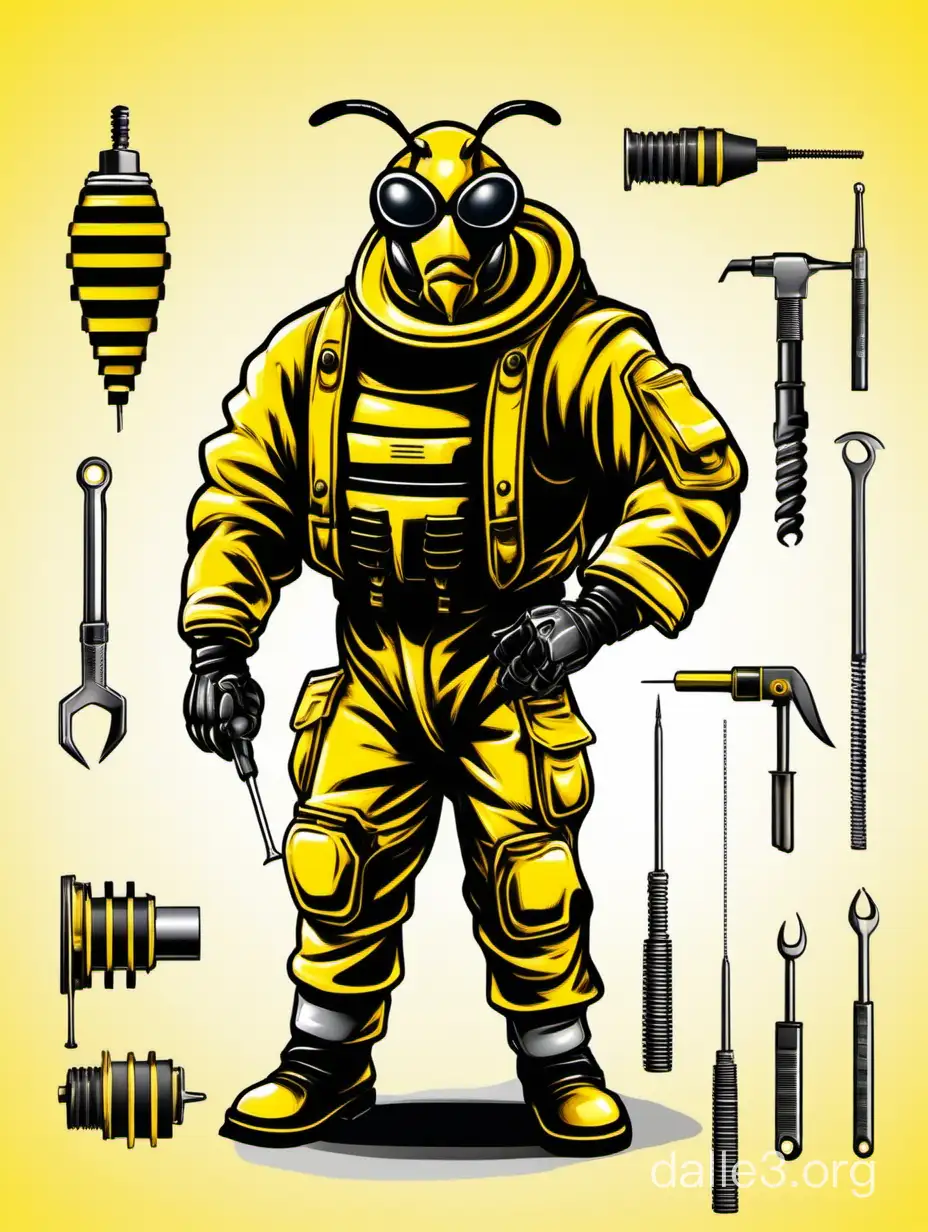 Busy Bee Operating a Drill on Black and Yellow Background with ...