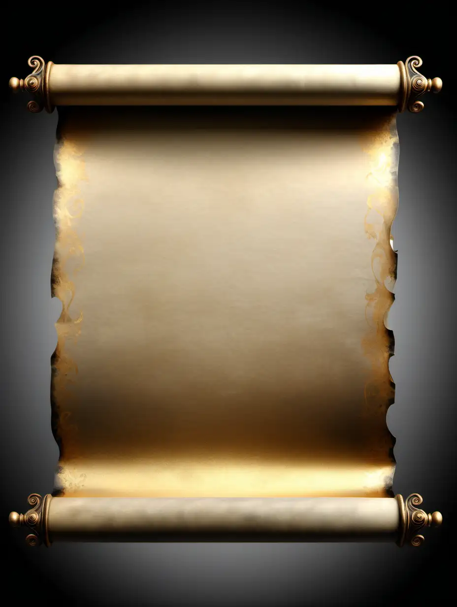 Wide Gold and Black Ancient Scroll on Clear Background