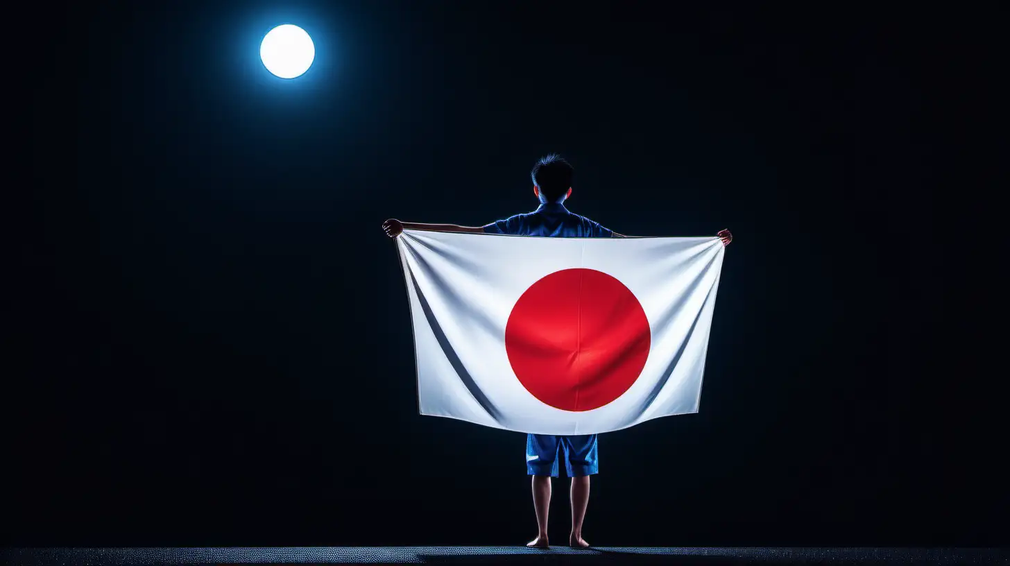 Deep Dedication Glowing Japanese Flag Held in Darkness