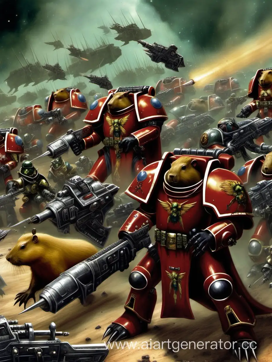 Battle between Capybara Space Marines and  Eldar Warhammer 40,000