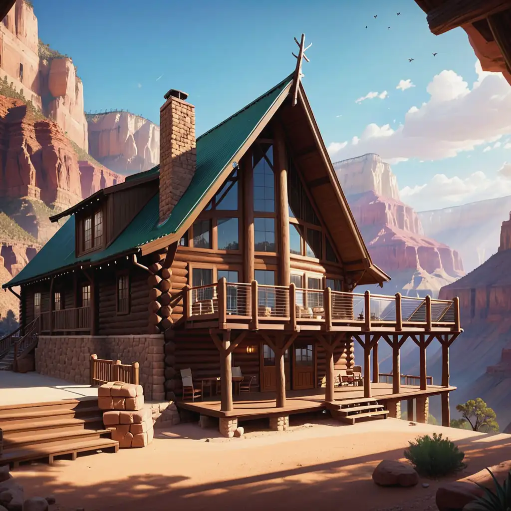 i need concept art of a wooden lodge in the grand canyon