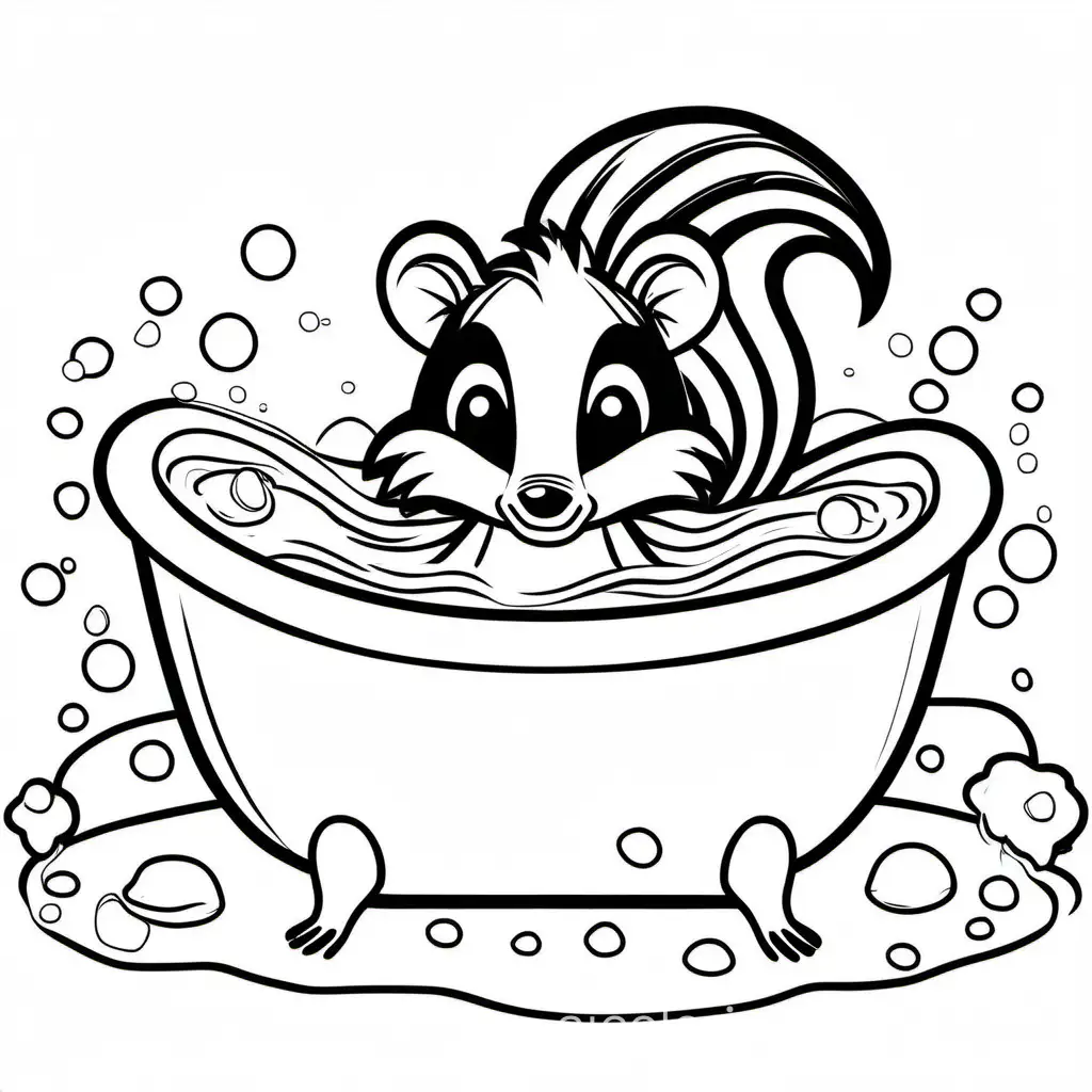 skunk taking a bath

, Coloring Page, black and white, line art, white background, Simplicity, Ample White Space. The background of the coloring page is plain white to make it easy for young children to color within the lines. The outlines of all the subjects are easy to distinguish, making it simple for kids to color without too much difficulty