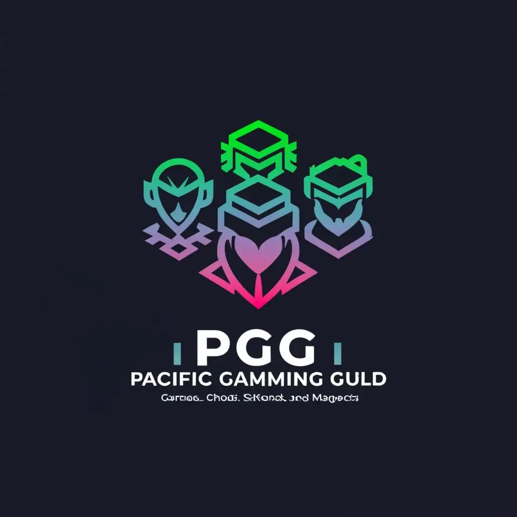 a logo design,with the text "(PGG) PACIFIC GAMING GUILD", main symbol:collective of Play to Earn gamers, scholars, investors, traders, and managers operating in the Web3 space. The guild's primary mission is to educate its members about cryptocurrency, provide insights on how to profit from it, and broaden their understanding of the field. Additionally, it aims to unlock more opportunities in the crypto world.,complex,be used in Technology industry,clear background