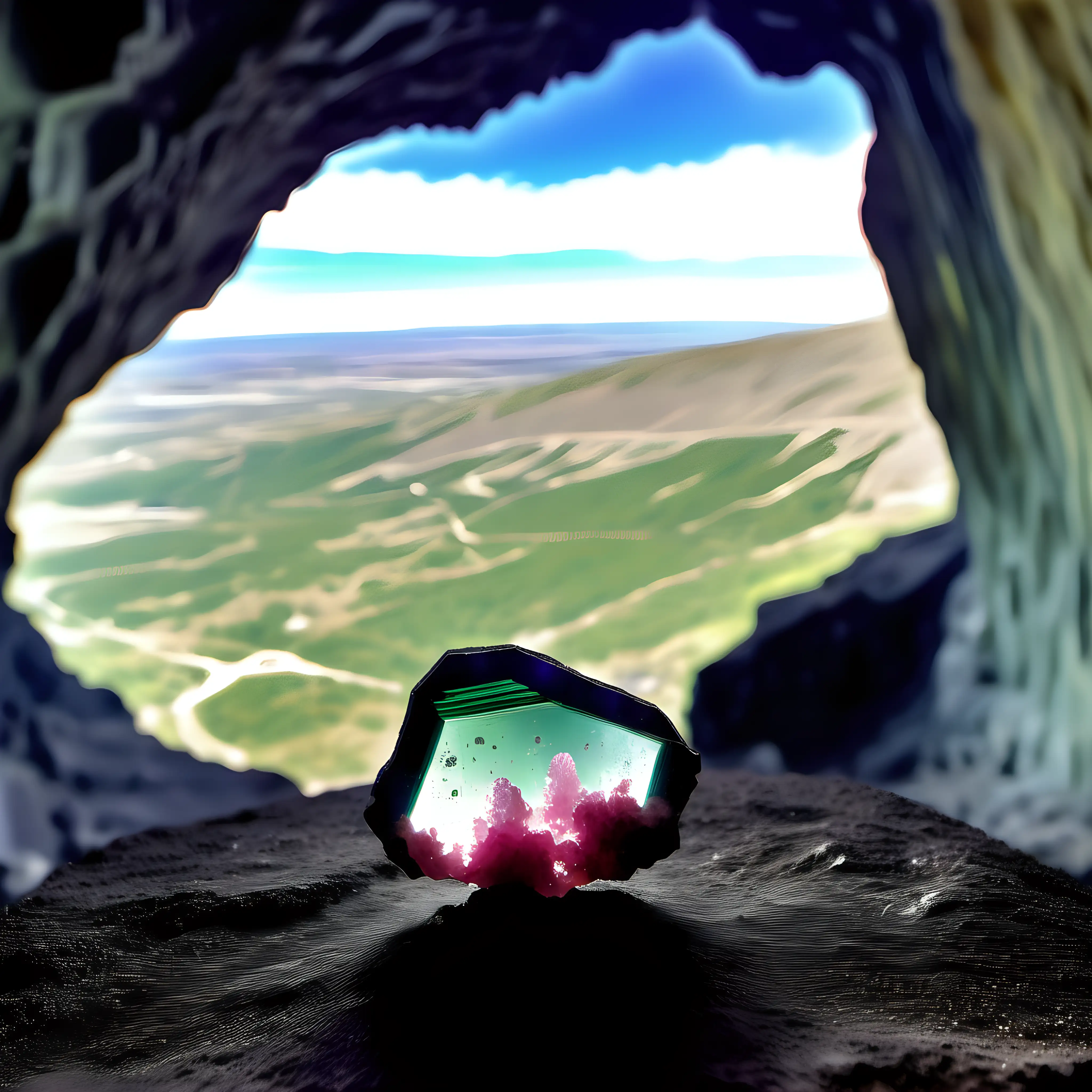Tourmaline Pebble Overlooking Subterranean Mining Cave