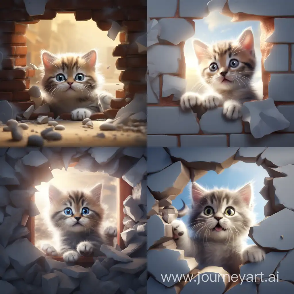 Adorable-3D-Cinematic-Scene-Curious-Kitten-Emerging-from-Wall-Hole