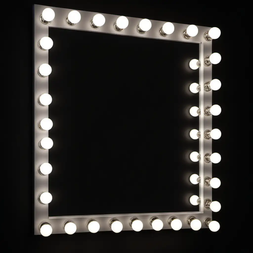 there mirror with light bulbs around it against a black background

