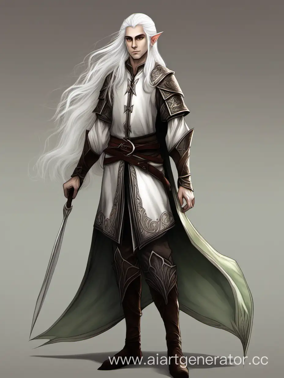 full-length half-elf with white medium hair