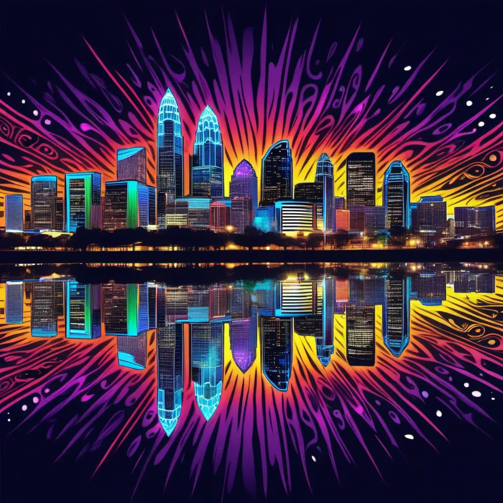 charlotte north carolina skyline with psychedelic coloring