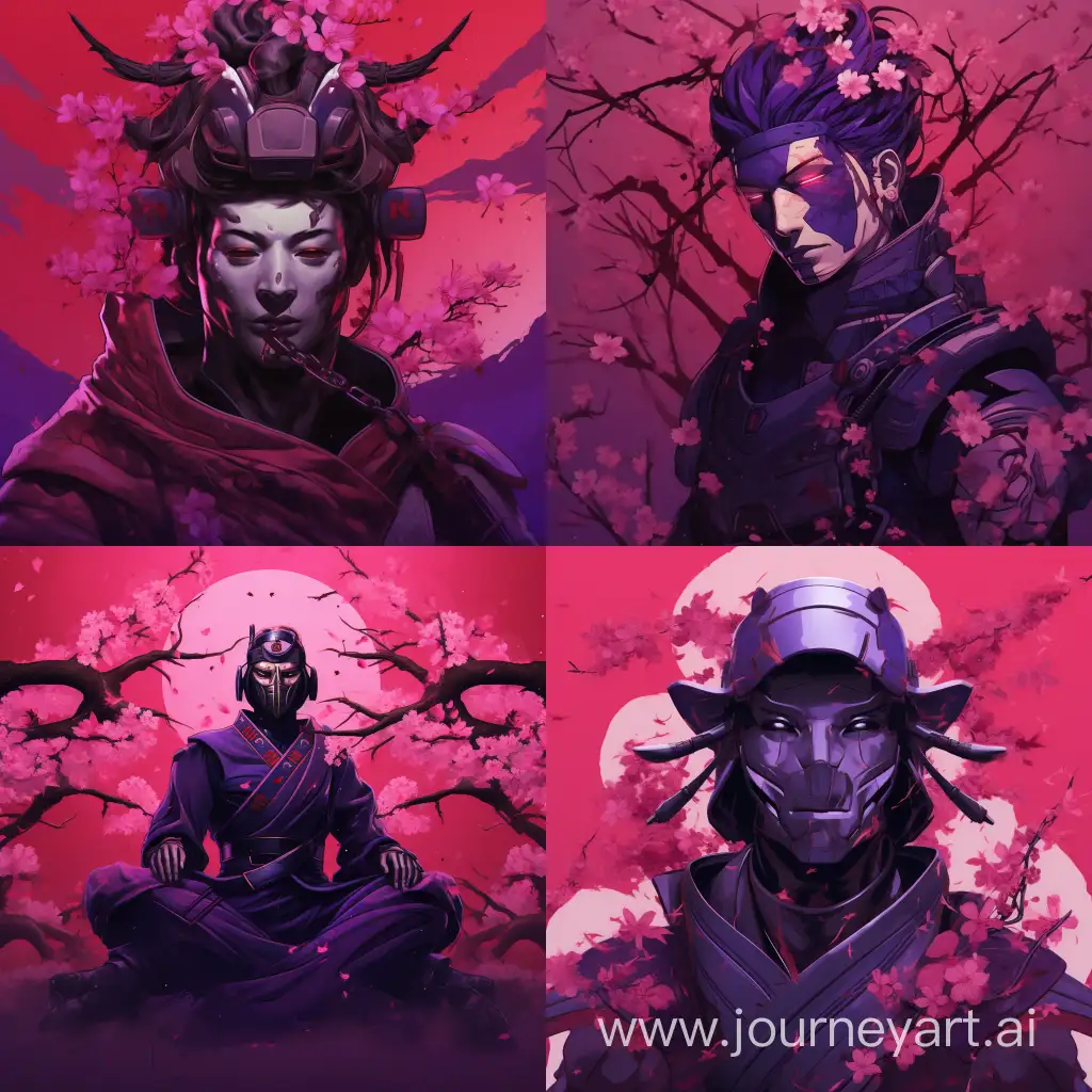 Cyberpunk-Samurai-Amidst-Sakura-Petals-on-Purple-Background