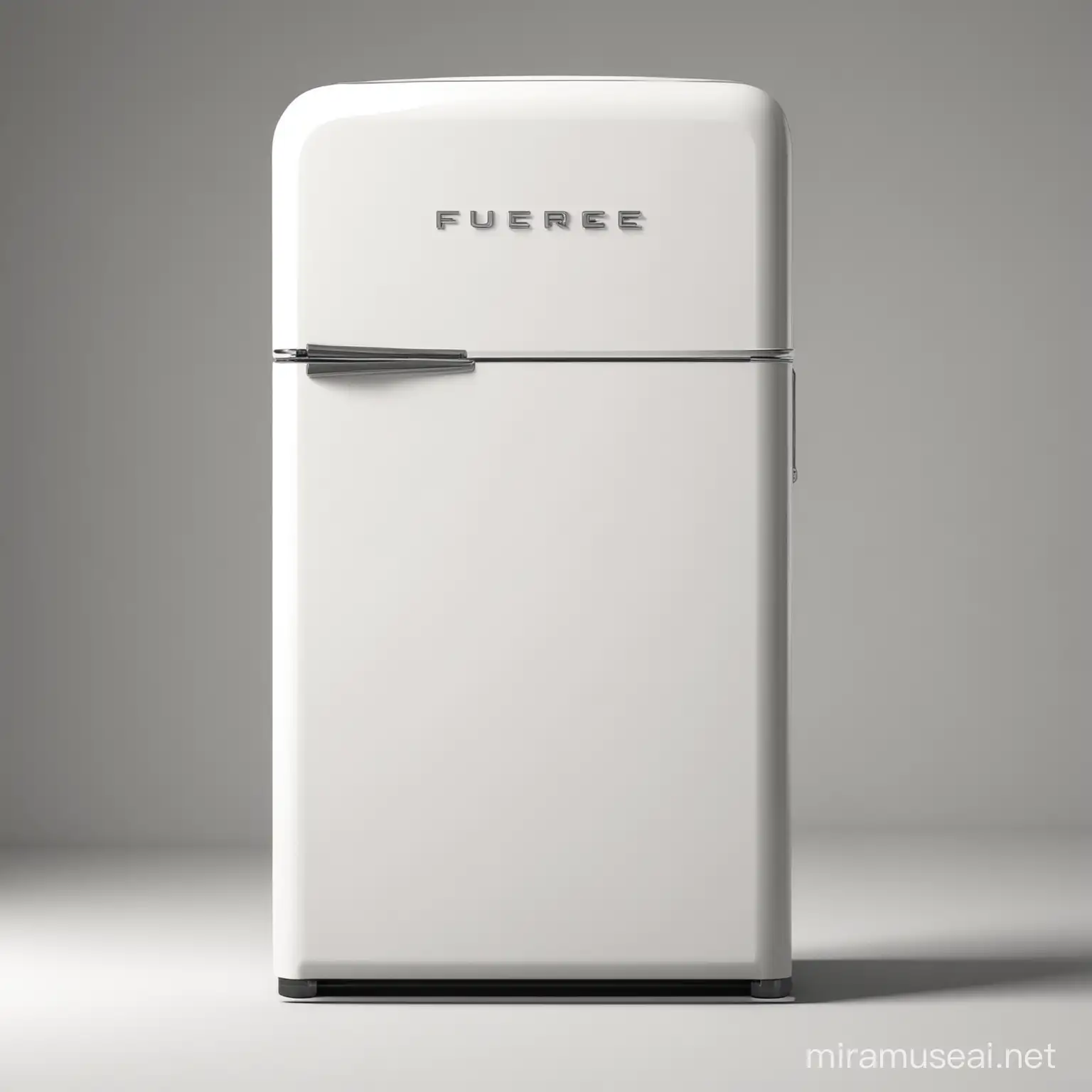 3D HD Front View of a Retro White Fridge with Minimal Handle on Transparent Background
